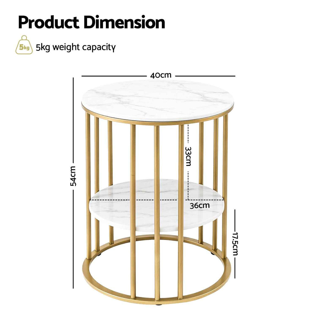 Artiss Coffee Table 2-Tier Round Marble Effect White&Gold