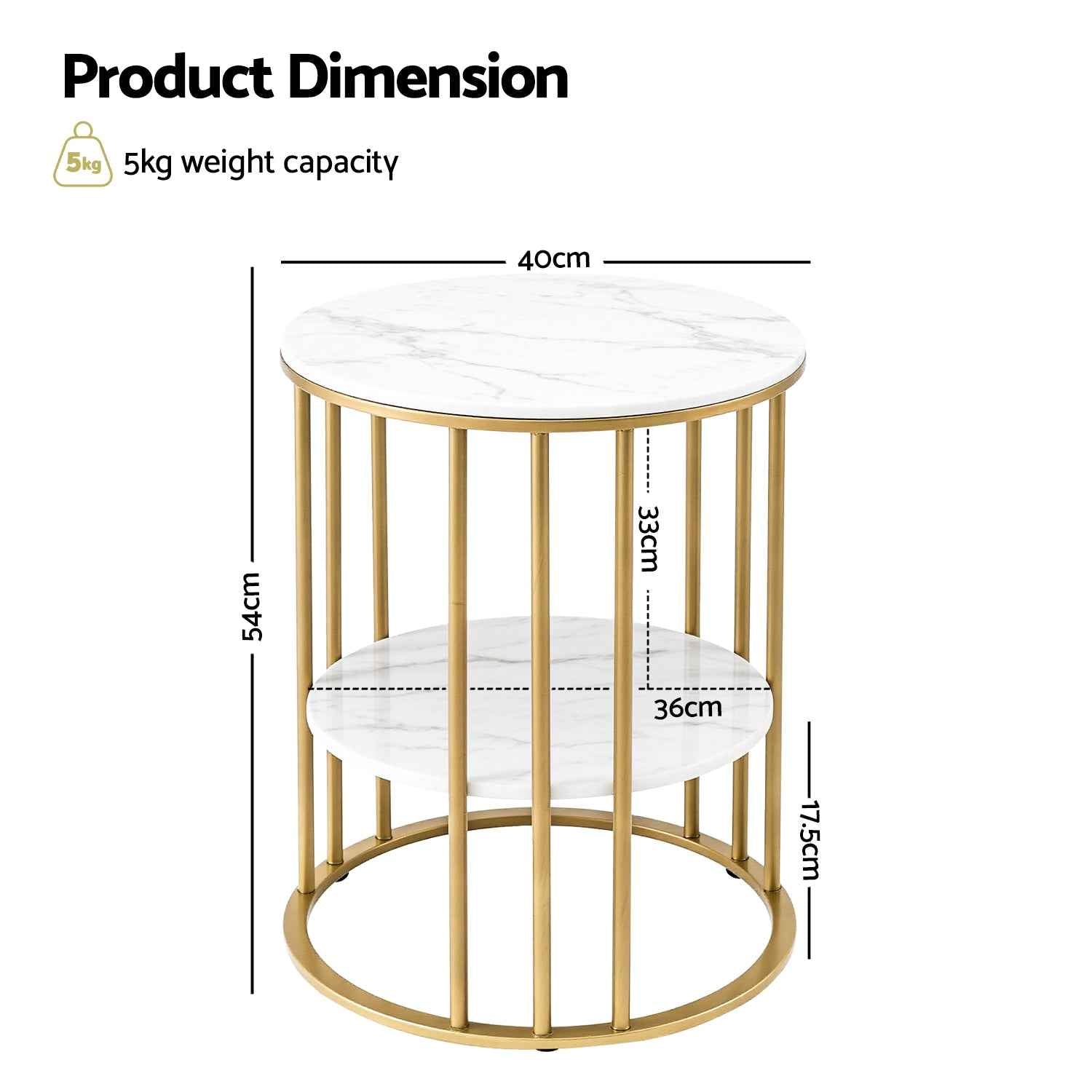 Artiss Coffee Table 2-Tier Round Marble Effect White&Gold