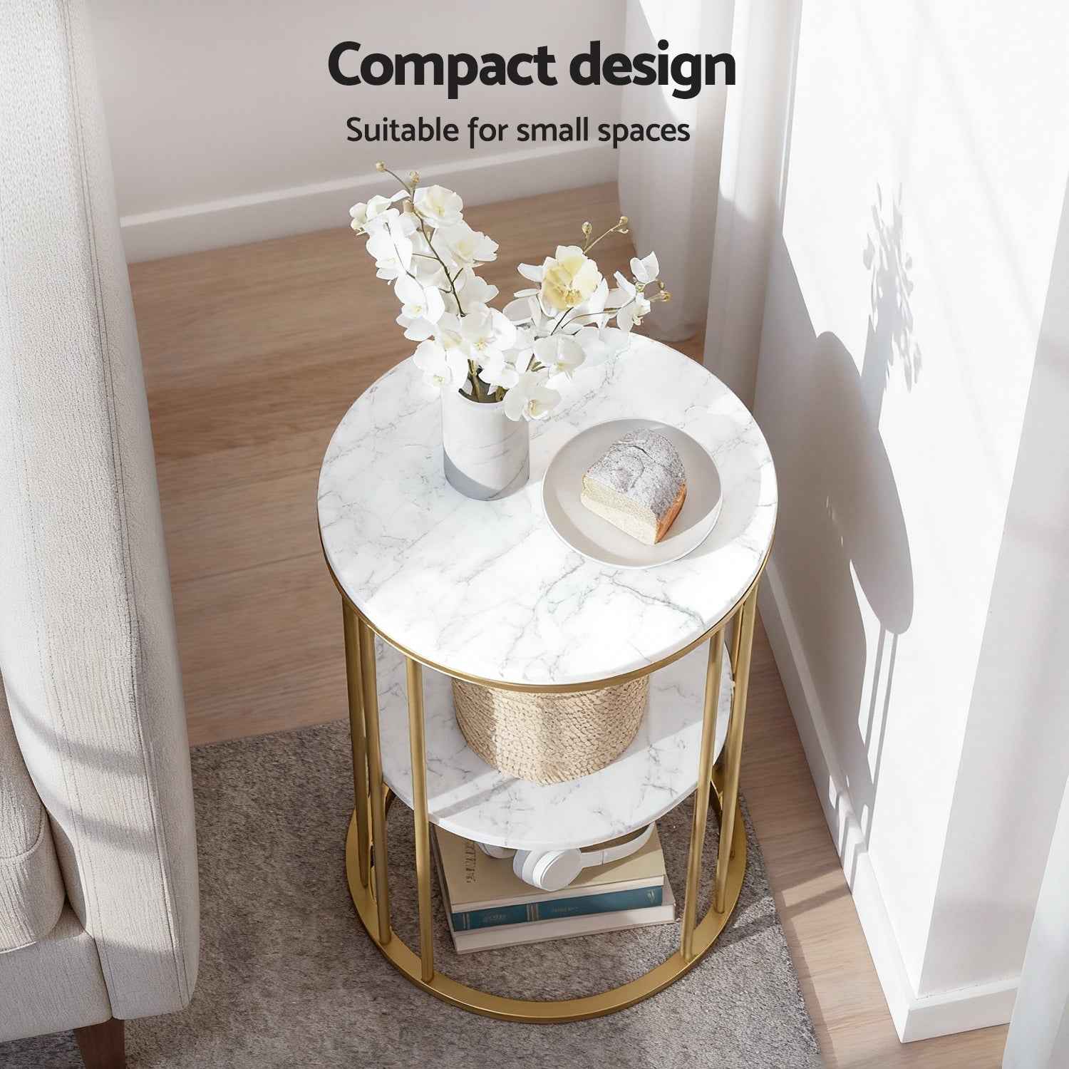 Artiss Coffee Table 2-Tier Round Marble Effect White&Gold