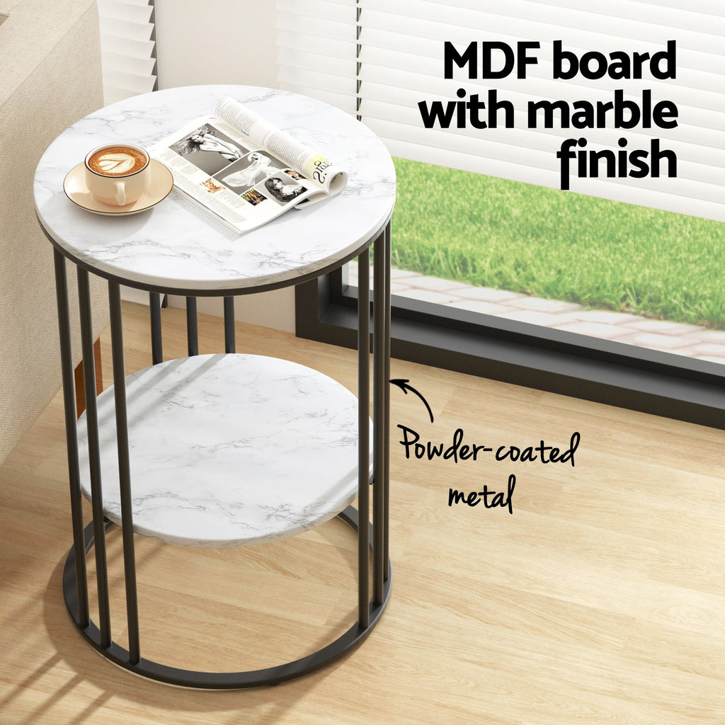 Artiss Set of 2 Side Table Coffee Table 2-Tier Round Marble Effect