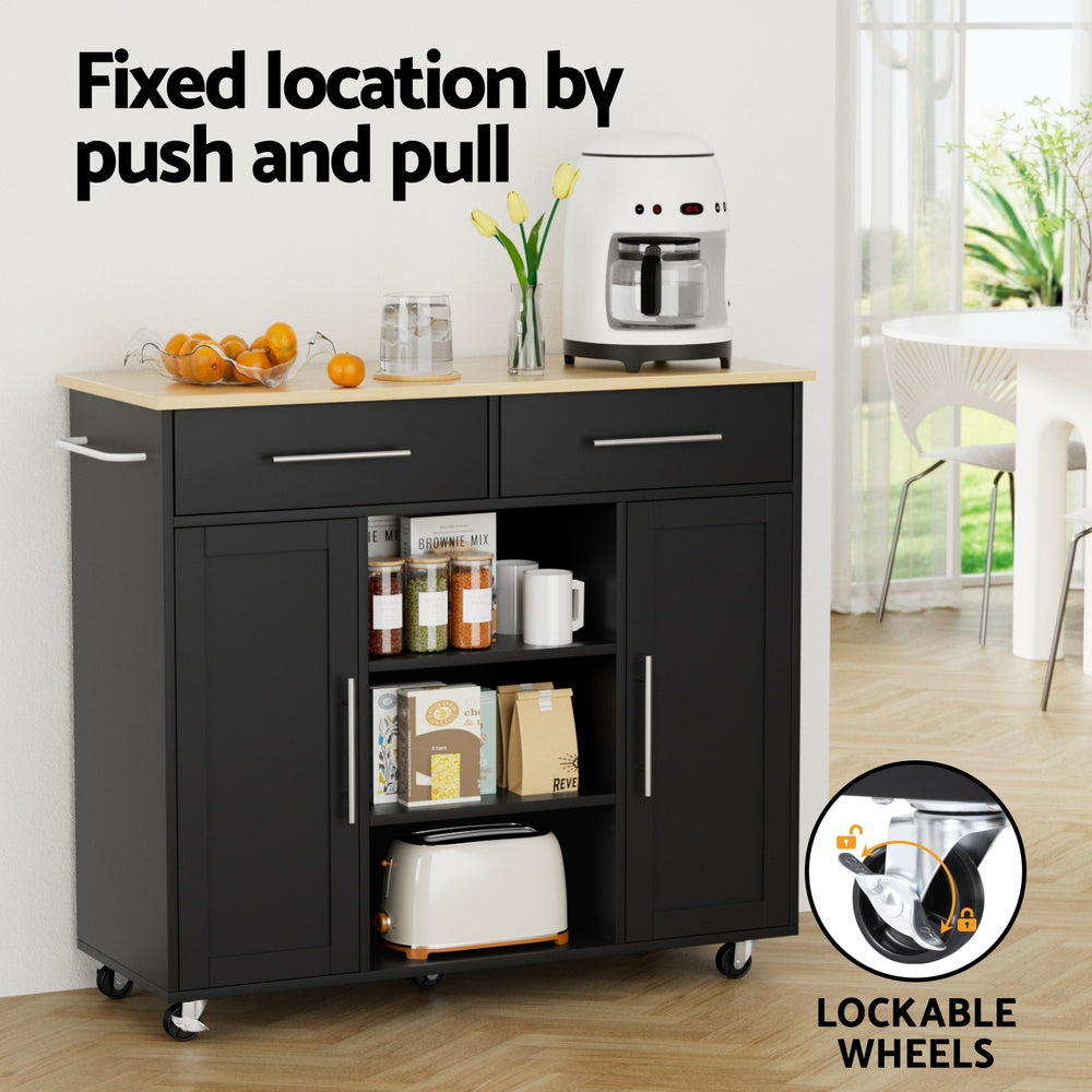 Artiss Kitchen Island Trolley Rolling Serving Cart Storage Drawer Cabinet 100cm Black