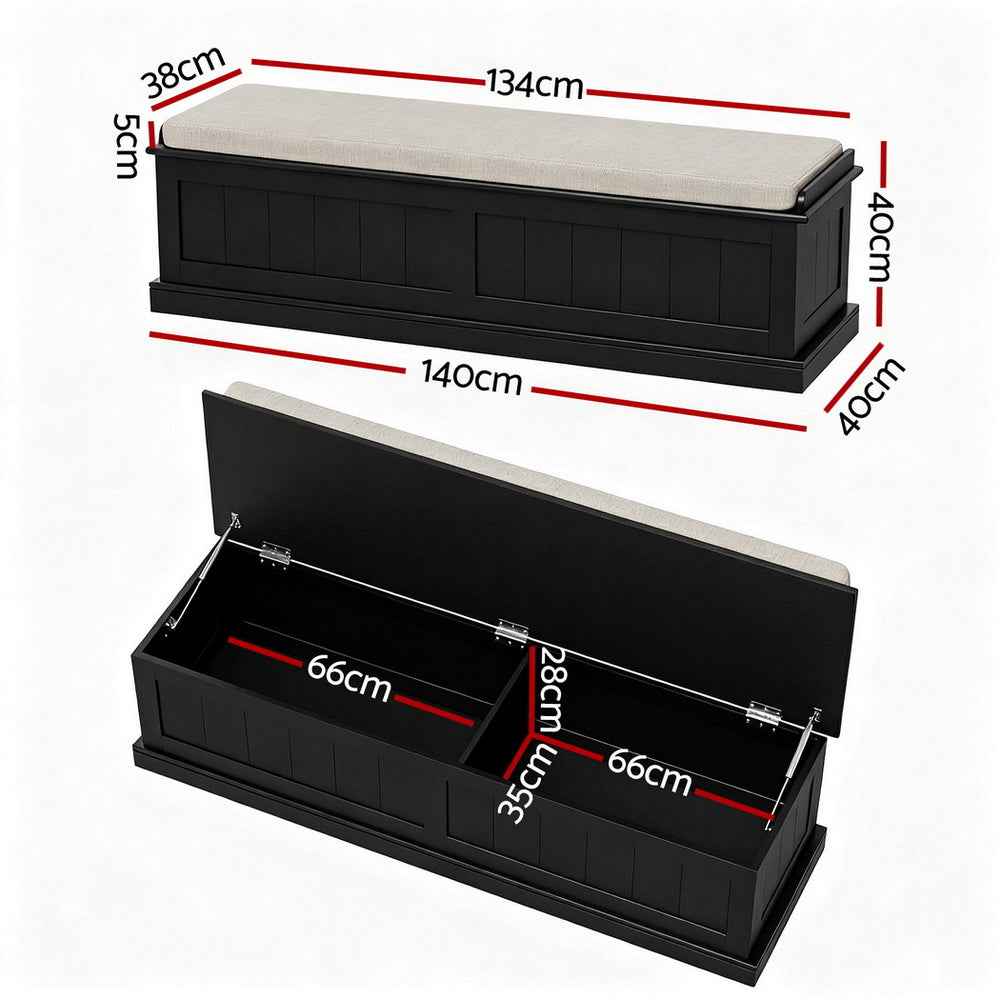 Artiss Storage Ottoman Blanket Box 140cm Fluted Black