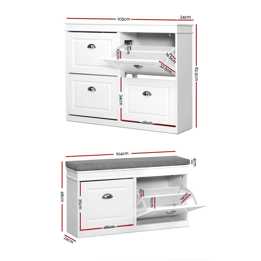 Artiss Shoe Cabinet Bench Set Flip Drawer Hallway Living Room White