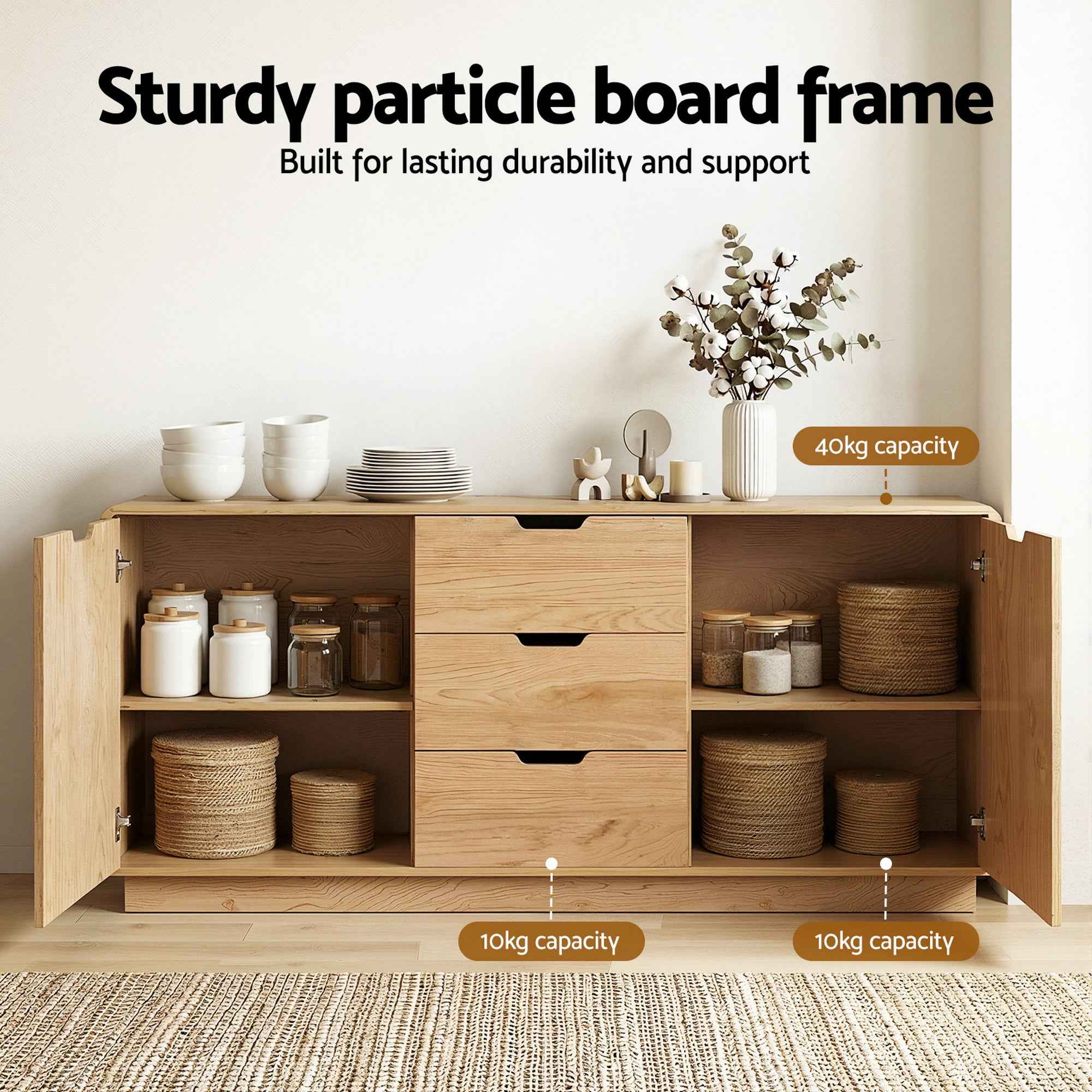 Artiss Buffet Sideboard Cabinet Storage Kitchen Cupboard Drawers Round Edge Oak
