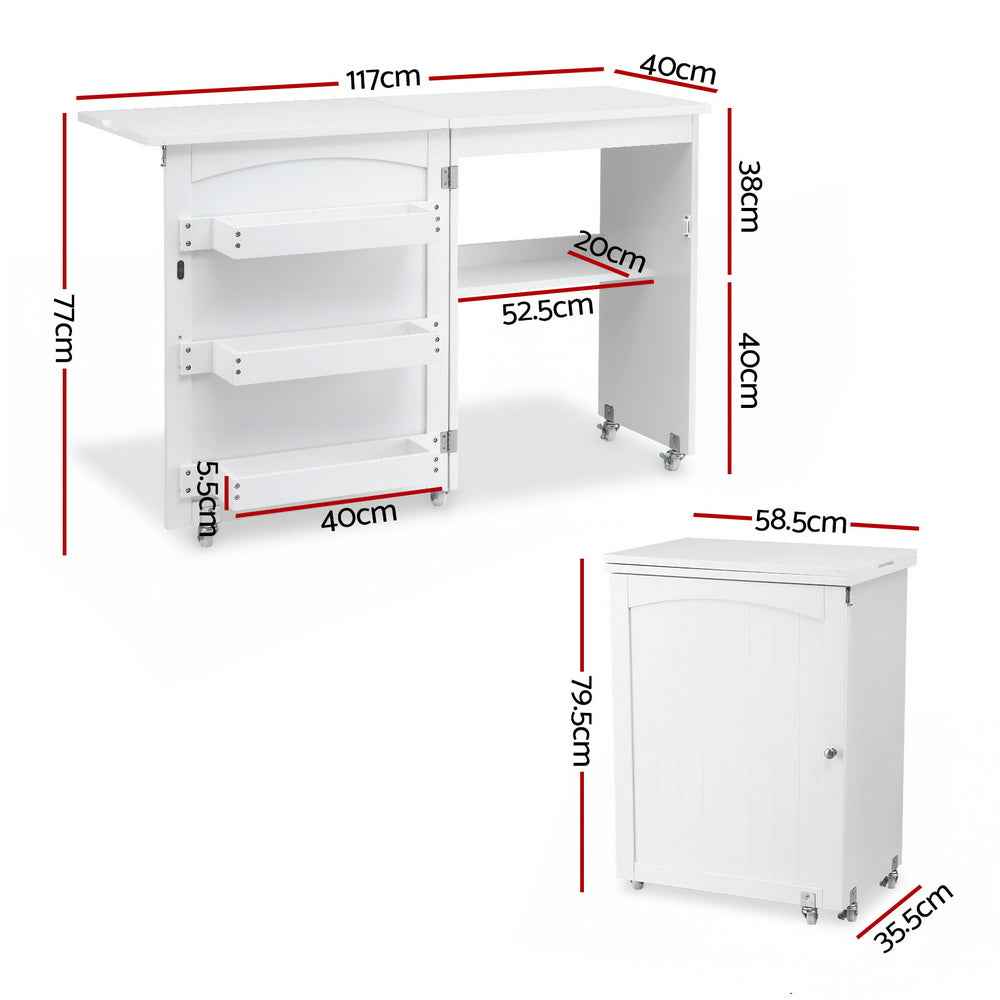 Artiss Folding Sewing Table Sewing Machine Desk Multi-functional Rolling Work Table Craft Station