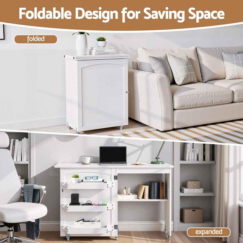Artiss Folding Sewing Table Sewing Machine Desk Multi-functional Rolling Work Table Craft Station