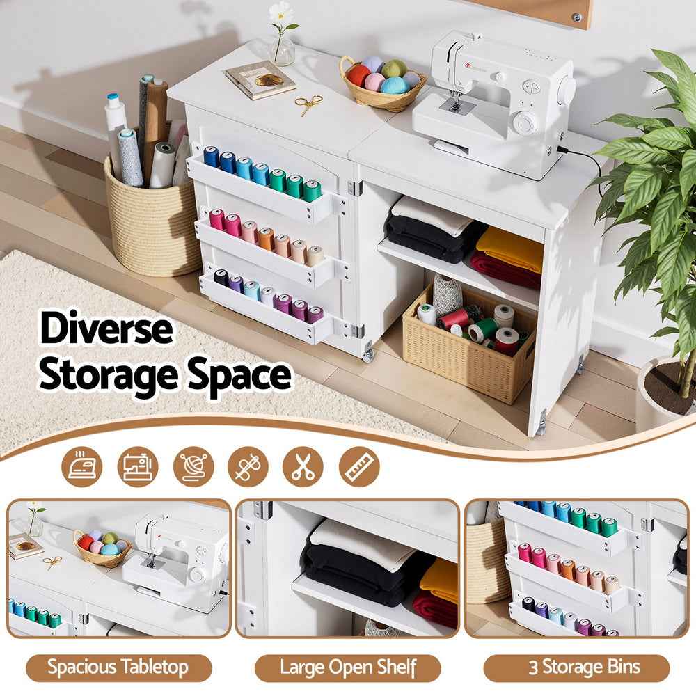 Artiss Folding Sewing Table Sewing Machine Desk Multi-functional Rolling Work Table Craft Station