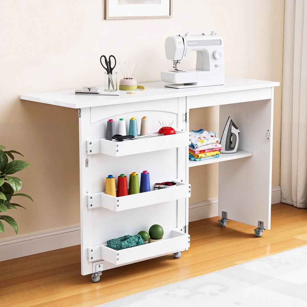 Artiss Folding Sewing Table Sewing Machine Desk Multi-functional Rolling Work Table Craft Station