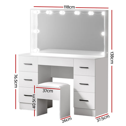 Artiss Dressing Table Set Stool 10 Led Bulbs White Debbie