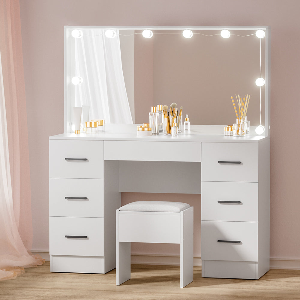 Artiss Dressing Table Set Stool 10 Led Bulbs White Debbie