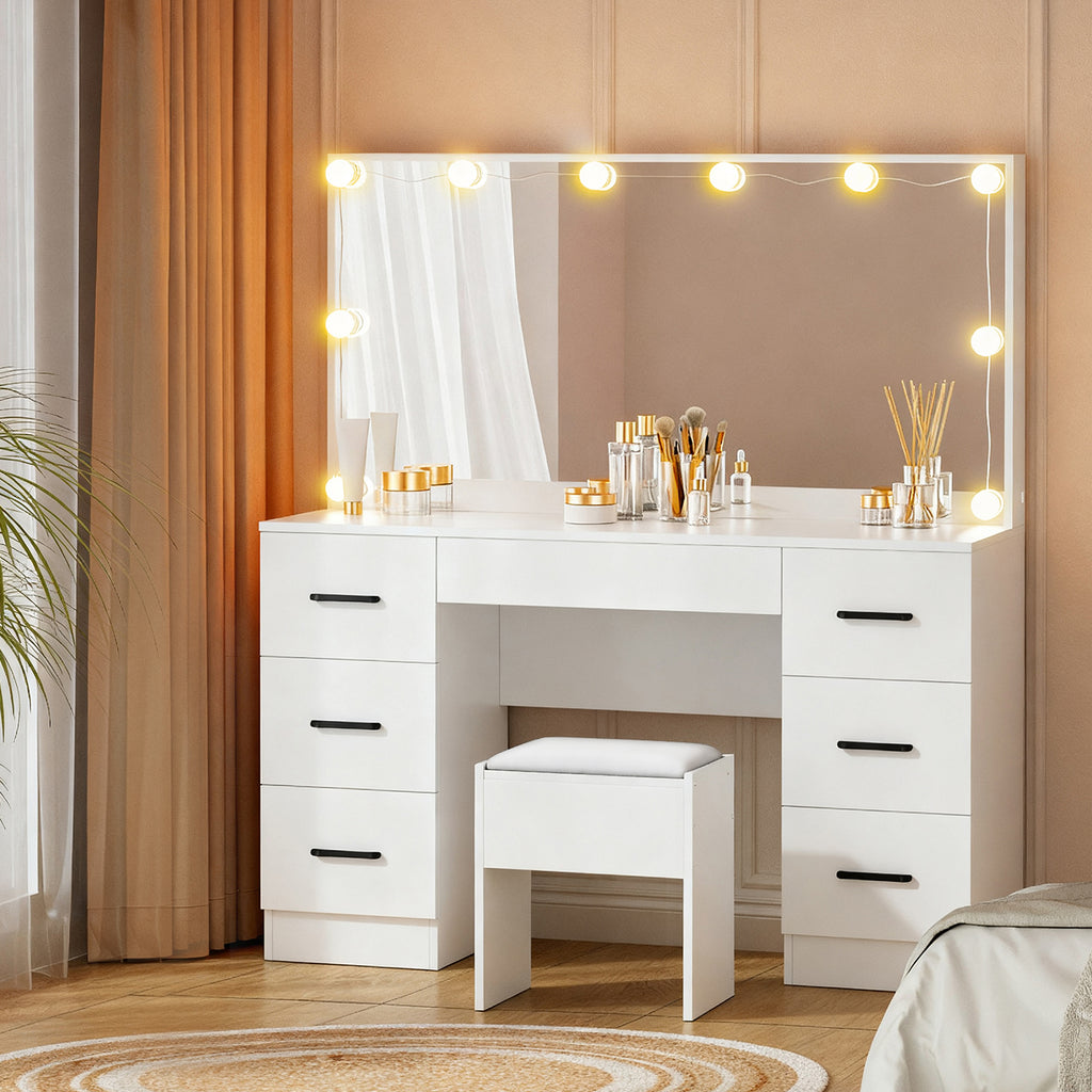 Artiss Dressing Table Set Stool 10 Led Bulbs White Debbie - YDS.com.au