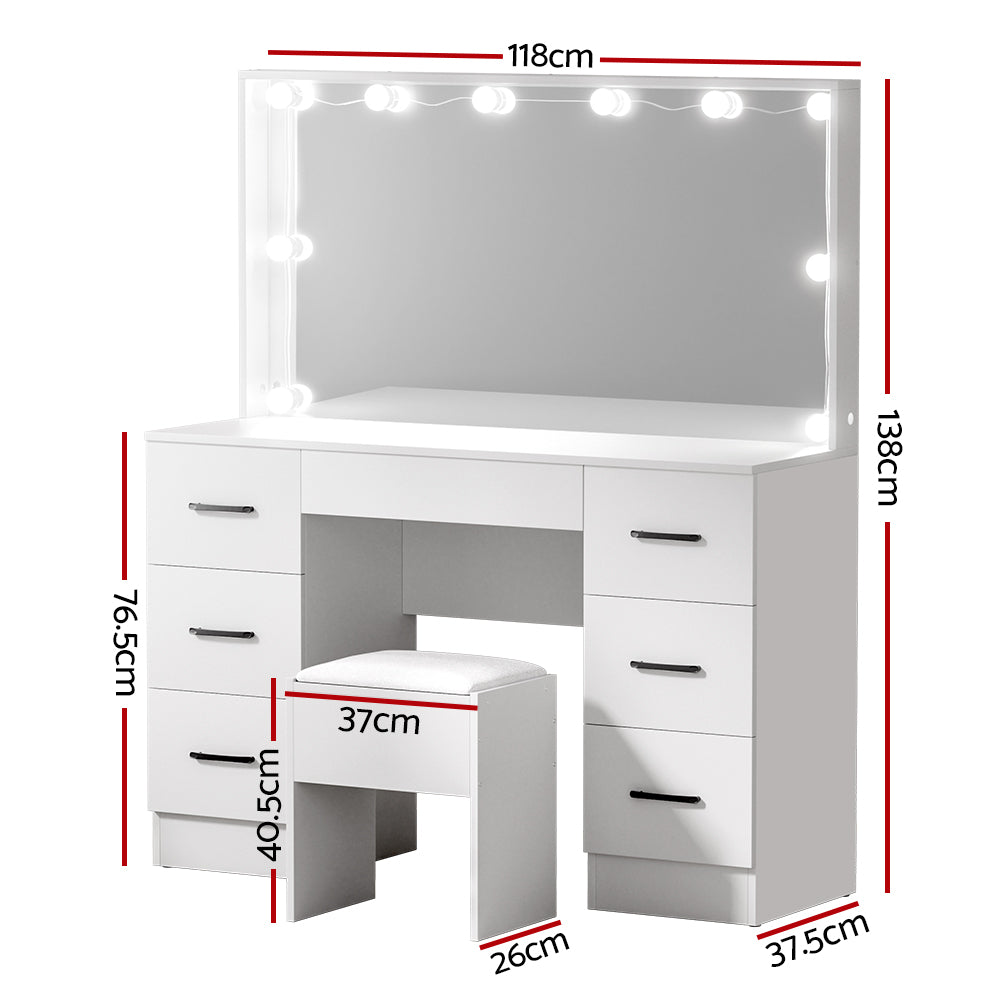 Artiss Dressing Table Set Stool 10 Led Bulbs White Debbie - YDS.com.au