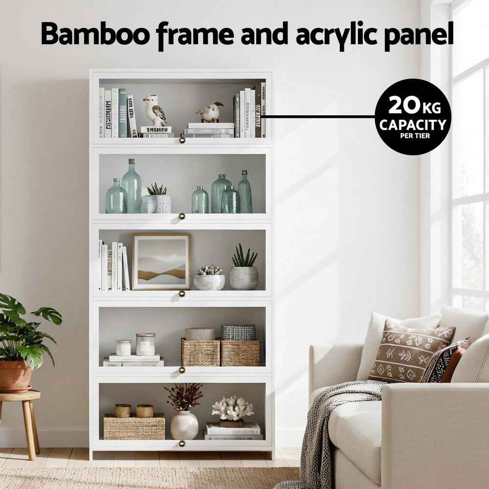 Artiss 5-Tier Display Cabinet Storage Bookshelf Clear Shelf White