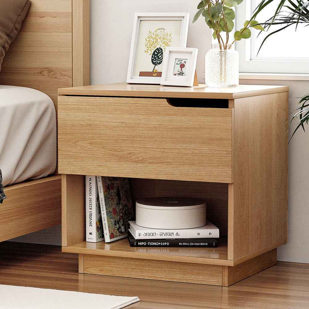 Artiss Bedside Table 1 Drawer 1 Shelf Nightstand Pine
