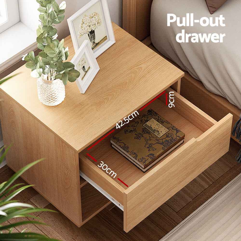Artiss Bedside Table 1 Drawer 1 Shelf Nightstand Pine