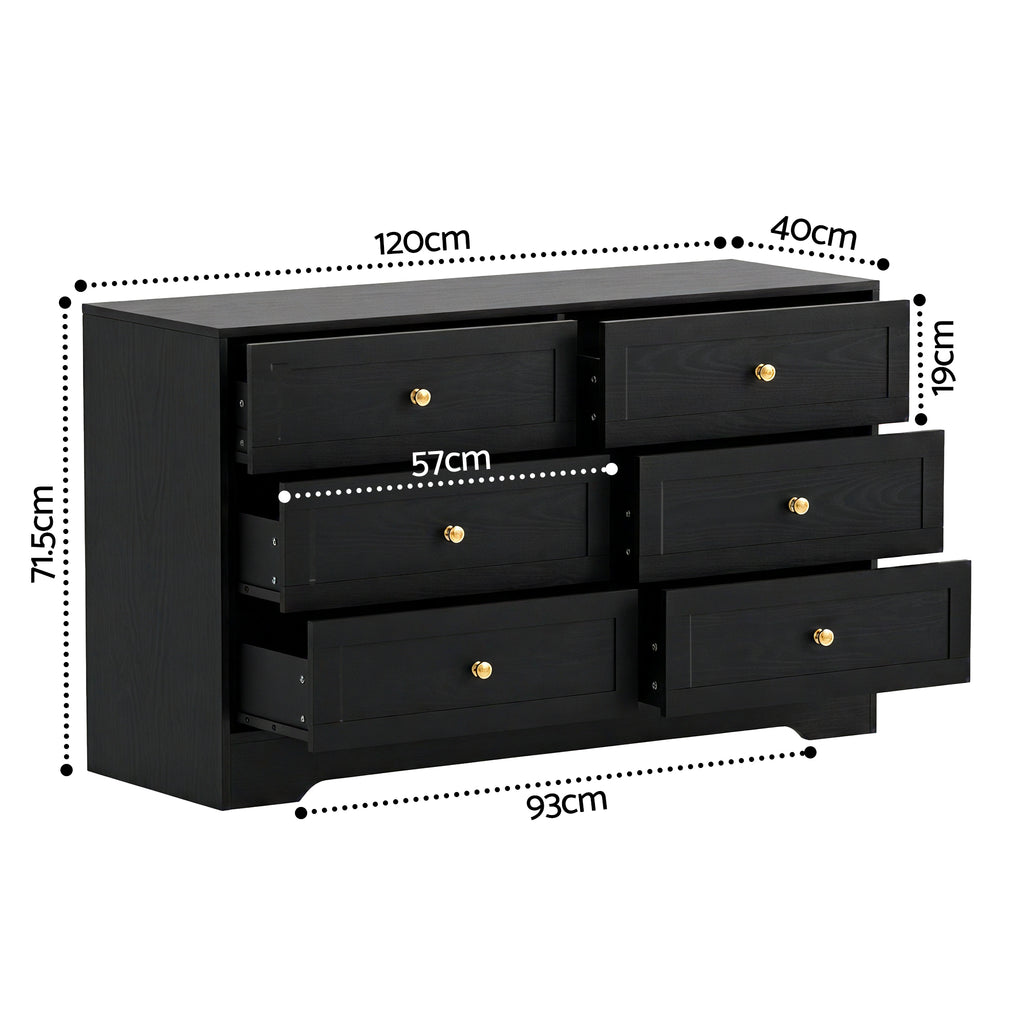 Artiss 6 Chest of Drawers Tallboy Cabinet - LEIF Black