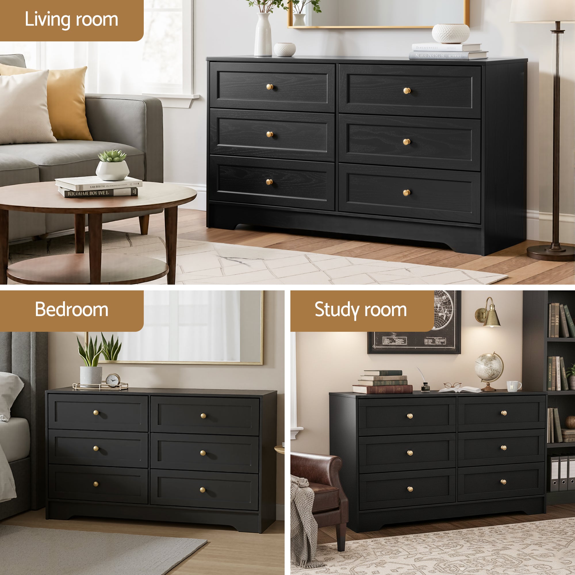 Artiss 6 Chest of Drawers Tallboy Cabinet - LEIF Black