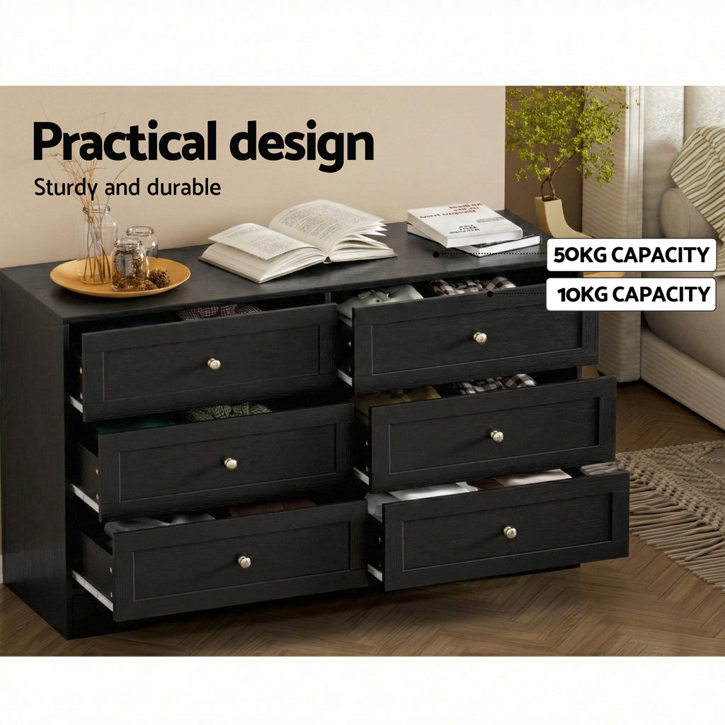 Artiss 6 Chest of Drawers Tallboy Cabinet - LEIF Black