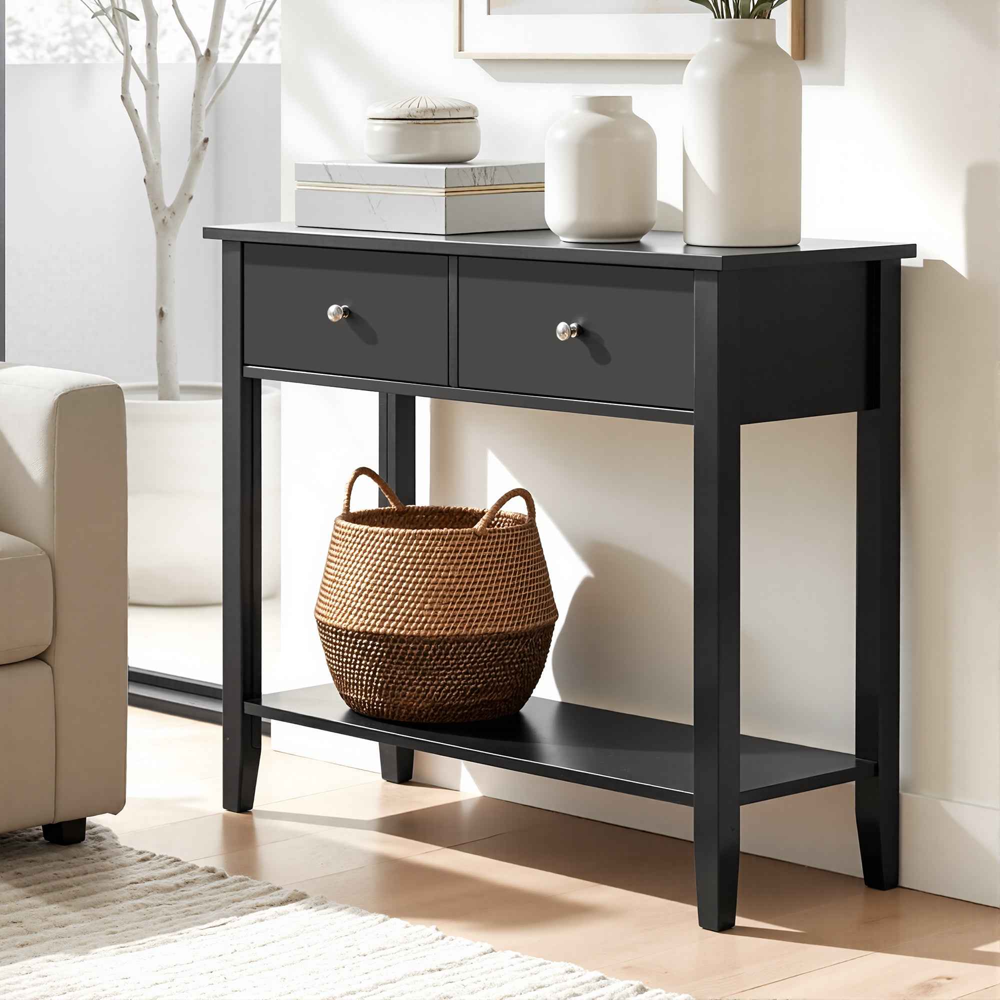 Artiss Console Table Hallway Sofa Entryway Entrance 2 Drawers 80CM Black