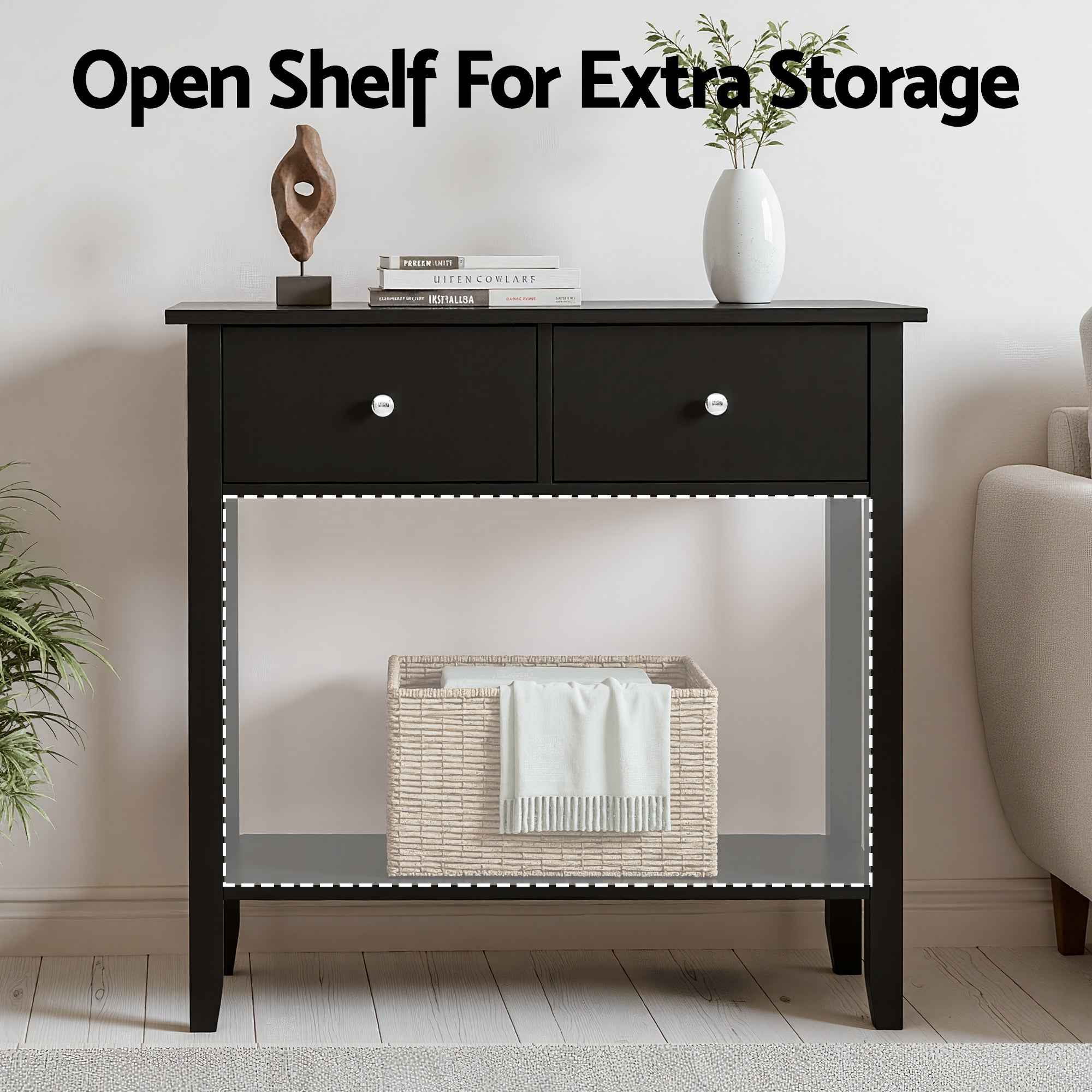 Artiss Console Table Hallway Sofa Entryway Entrance 2 Drawers 80CM Black
