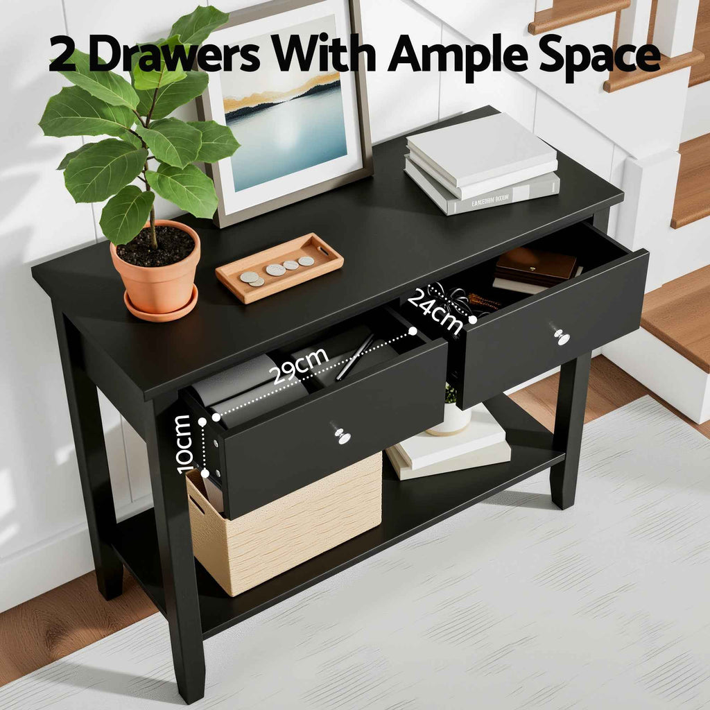 Artiss Console Table Hallway Sofa Entryway Entrance 2 Drawers 80CM Black
