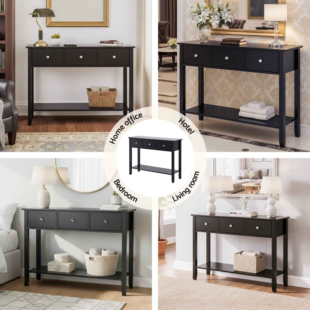 Artiss Console Table Hallway Sofa Entryway Entrance 3 Drawers 100CM Black