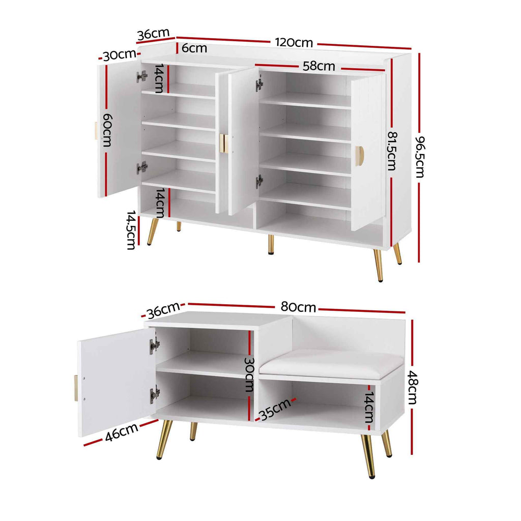 Artiss Shoe Cabinet Bench Set Adjustable Shelf Hallway Living Room White