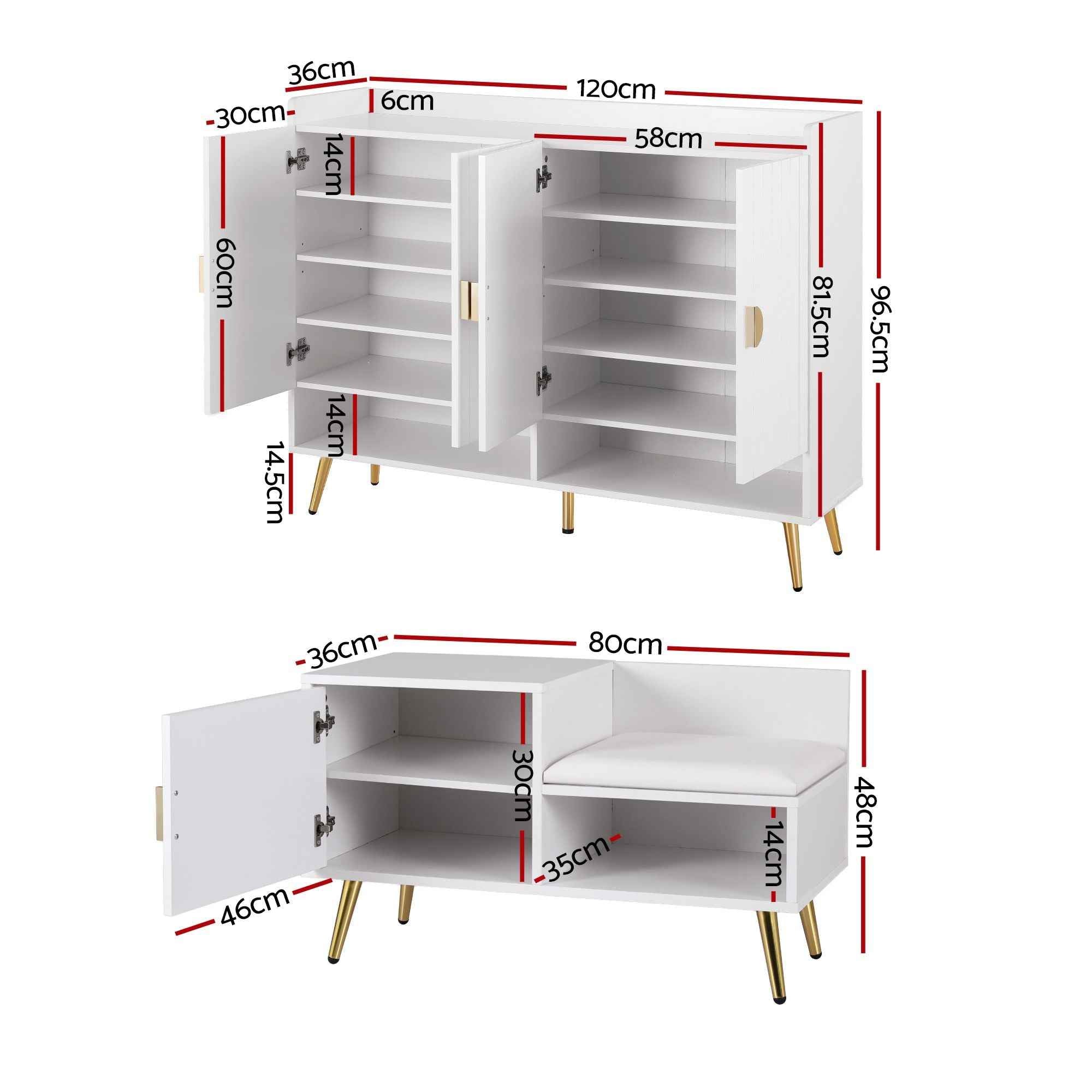 Artiss Shoe Cabinet Bench Set Adjustable Shelf Hallway Living Room White