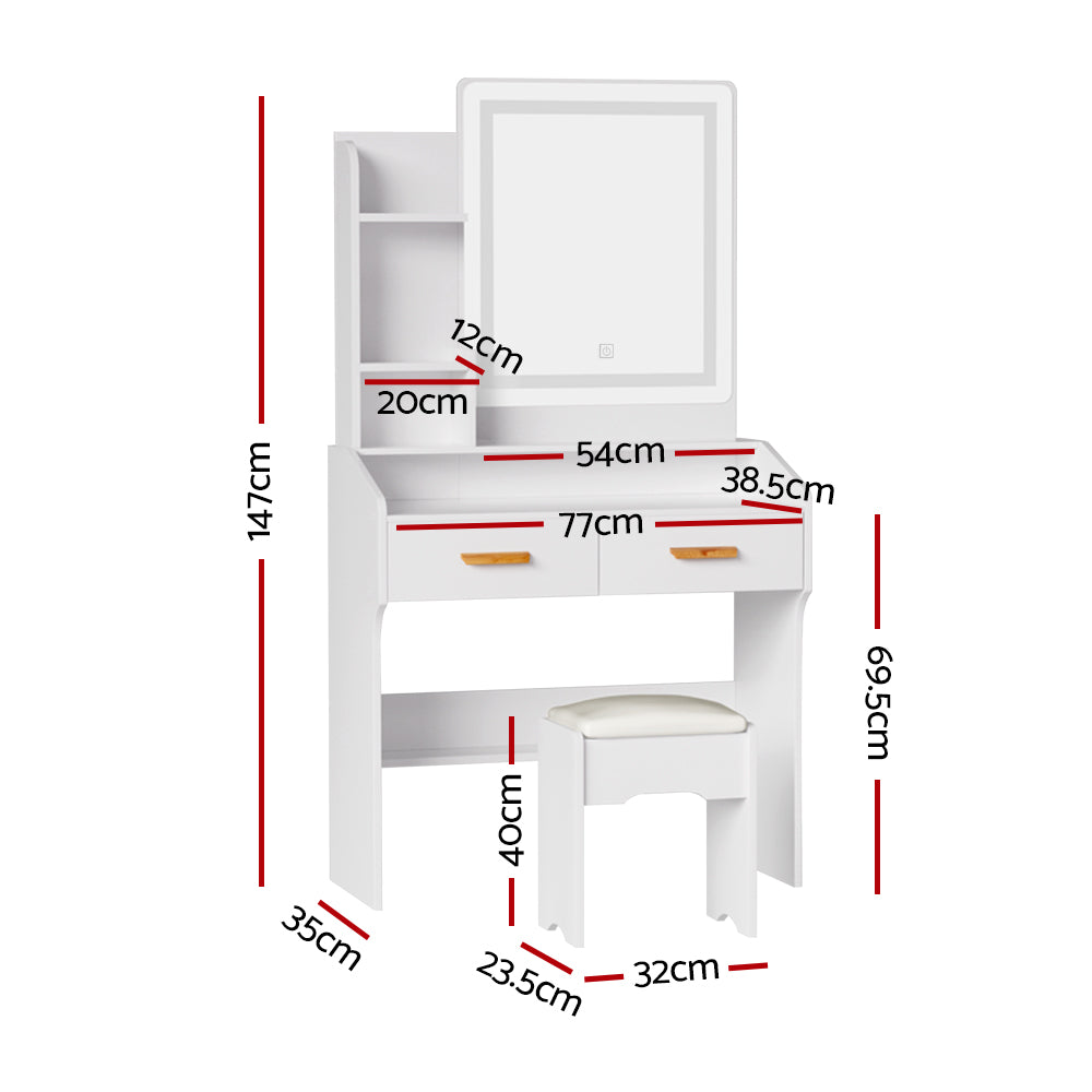 Artiss Dressing Table Set Stool Led White Doria