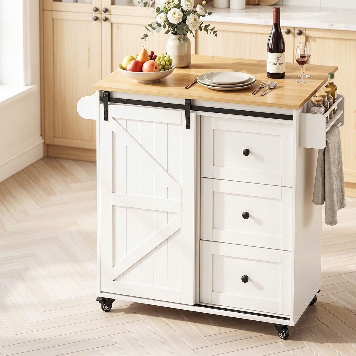 Artiss Kitchen Island Trolley Rolling Serving Cart Storage Drawer Cabinet 100cm