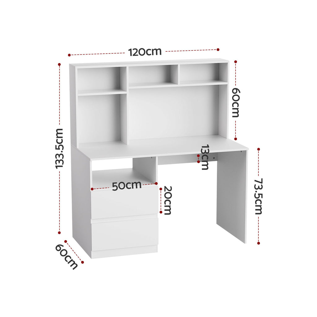 Artiss Computer Desk Office Study Desks Table Bookshelf Drawer White 120cm