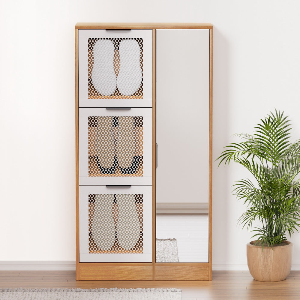 Artiss Shoe Rack Cabinet Mirror White