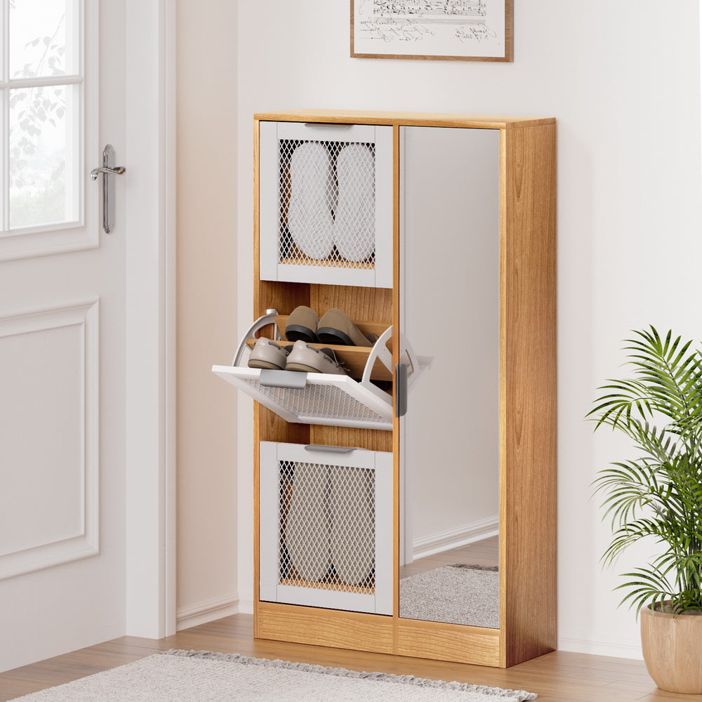 Artiss Shoe Rack Cabinet Mirror White