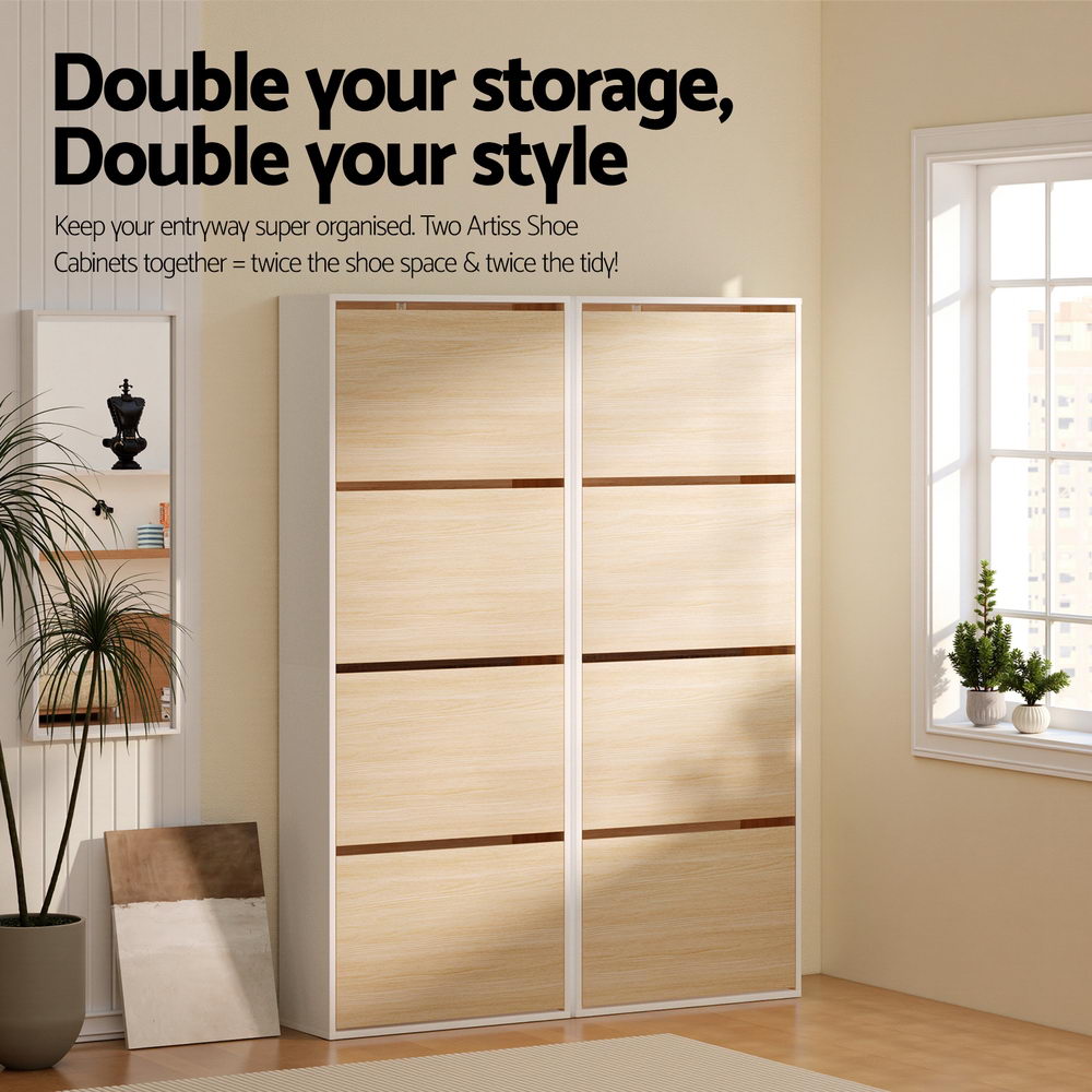 Artiss Shoe Rack Cabinet 24 Pairs Adjustable Shelf Pine