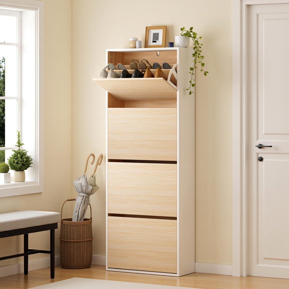 Artiss Shoe Rack Cabinet 24 Pairs Adjustable Shelf Pine