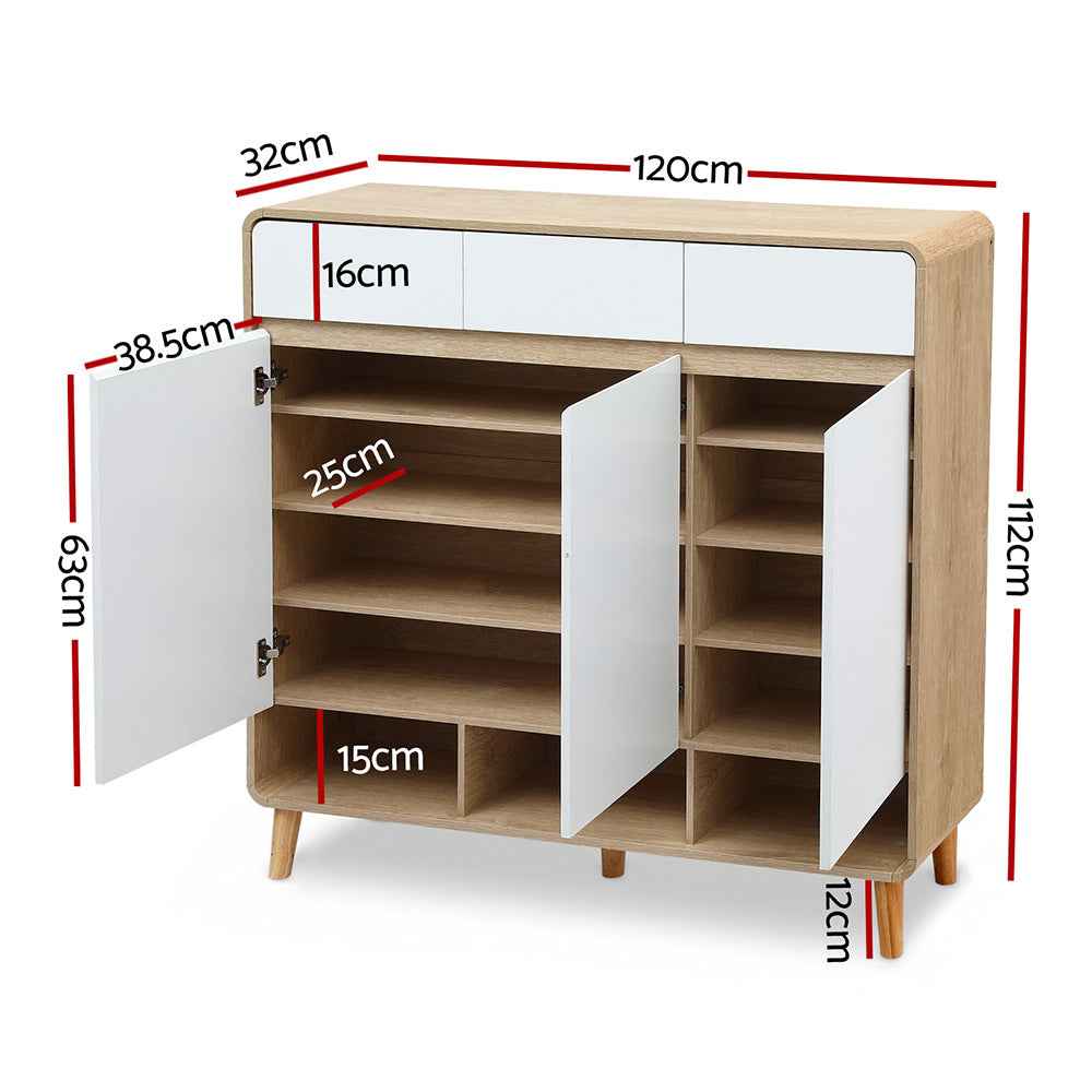 Artiss Shoe Rack Cabinet 25 Pairs Storage Cupboard Pine&White