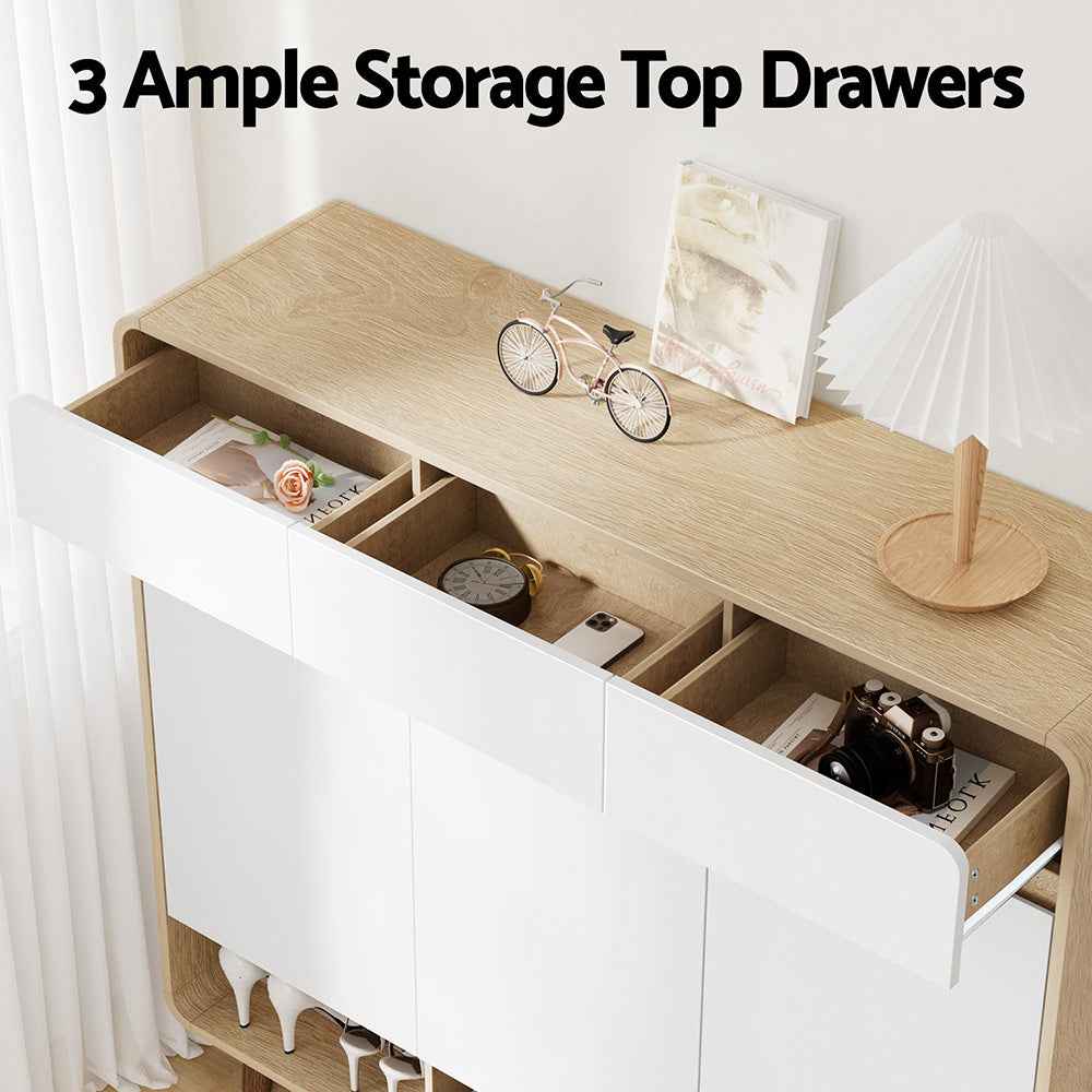 Artiss Shoe Rack Cabinet 25 Pairs Storage Cupboard Pine&White