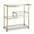 Artiss Bar Cart Drink Trolley Serving Cocktail Wine Rack Glass Holder 102cm Gold
