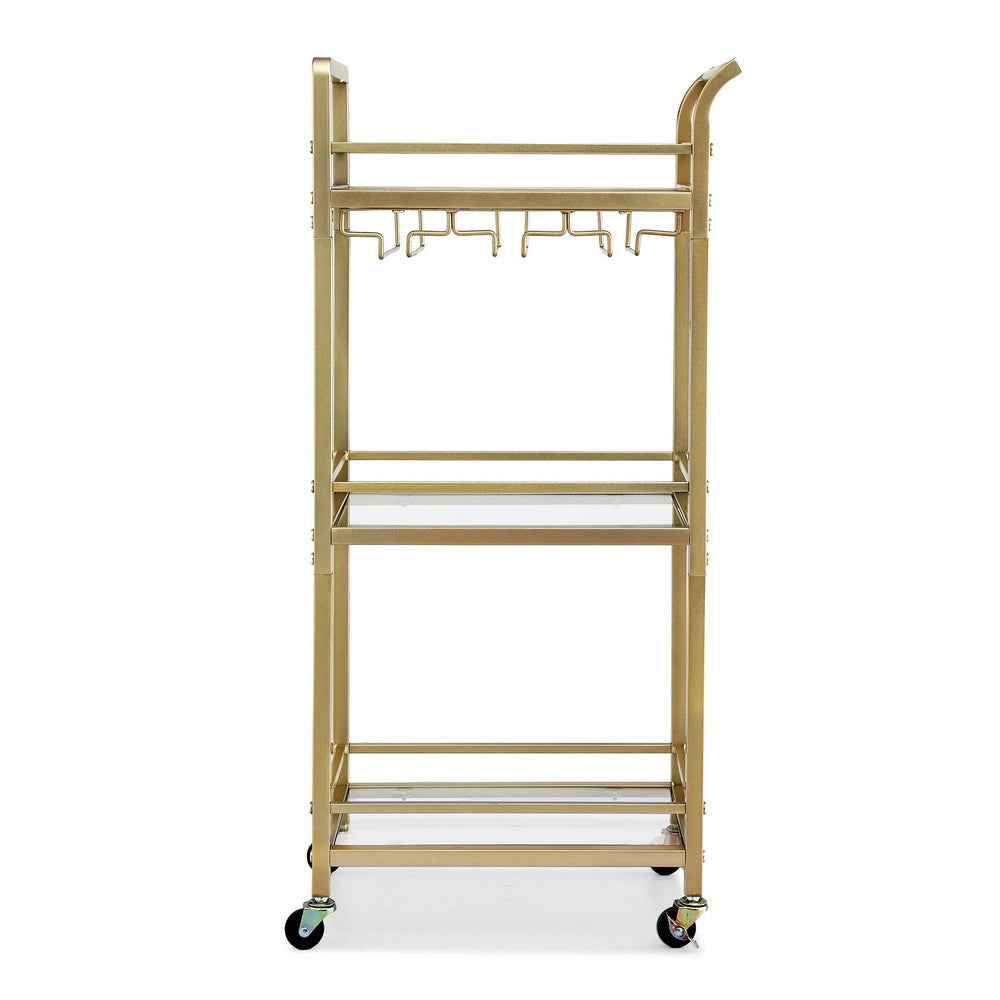Artiss Kitchen Island Cart Trolley Rolling Serving Storage Wine Glass 43cm Gold