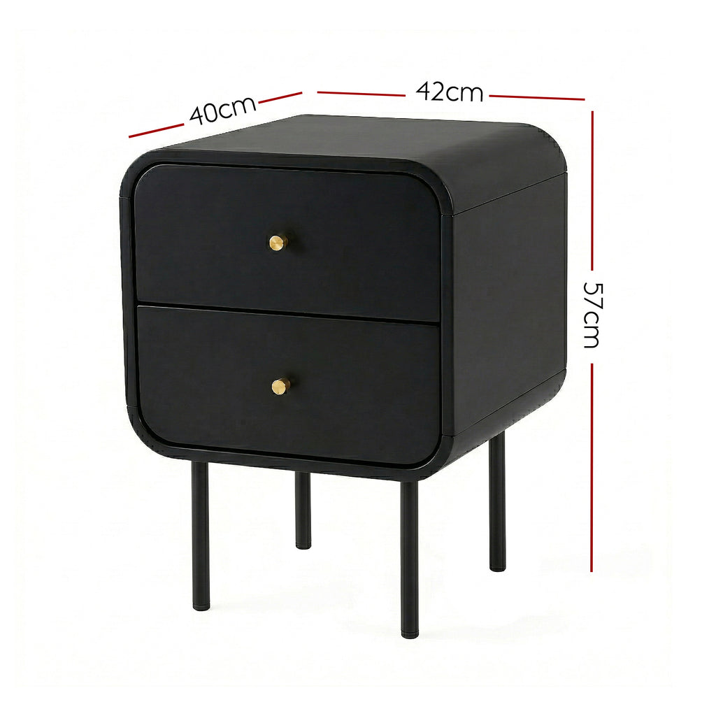 Artiss Bedside Table 2 Drawers Side End Table Nightstand Black