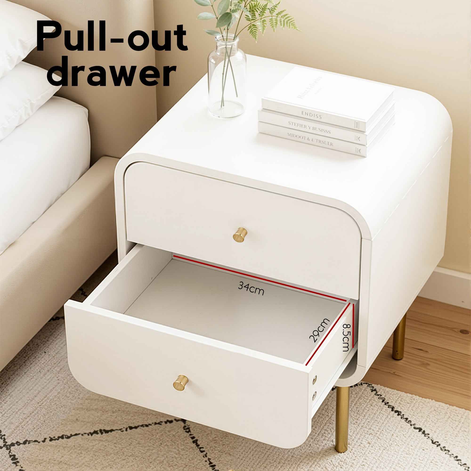 Artiss Bedside Table 2 Drawers Side End Table Nightstand White