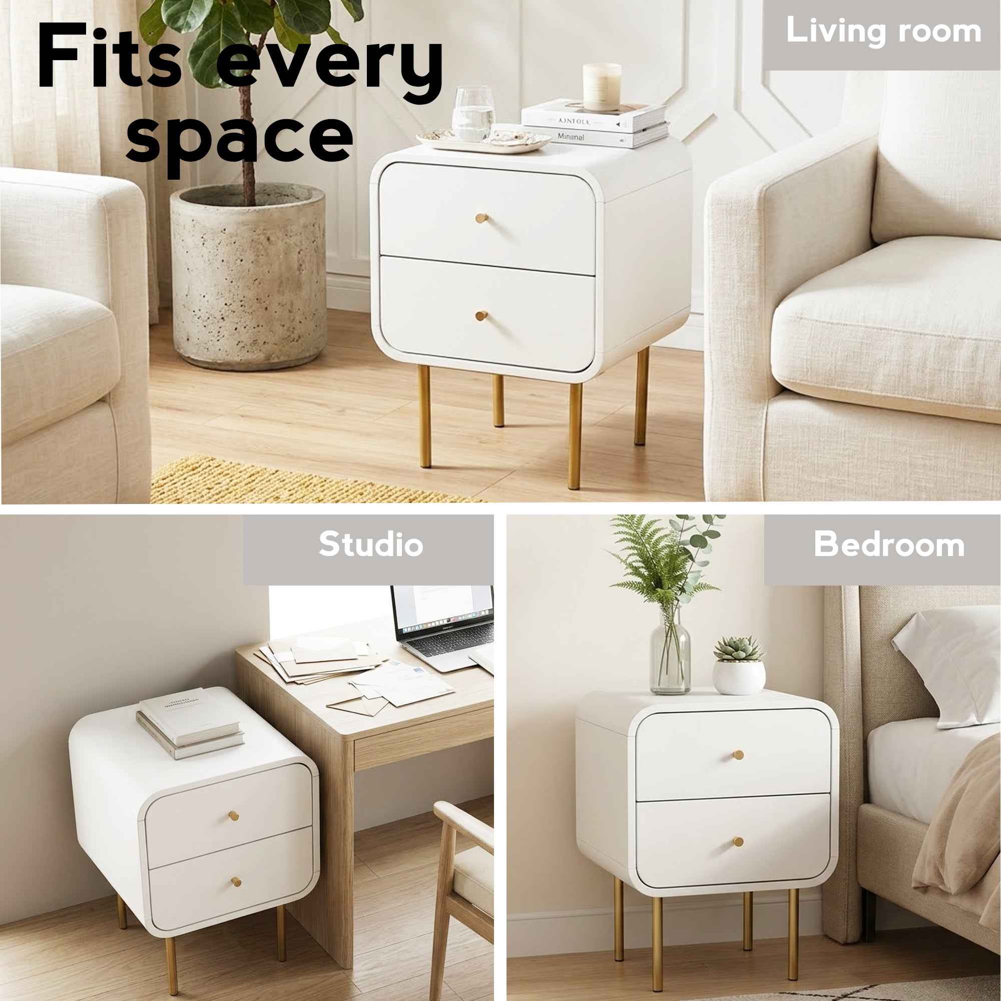 Artiss Bedside Table 2 Drawers Side End Table Nightstand White