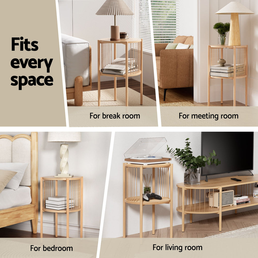 Artiss Set of 2 End Tables Coffee Table 2-Tier Round Wood