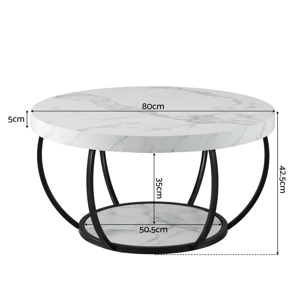 Artiss Coffee Table 2-Tier Marble Finish Round White&Black
