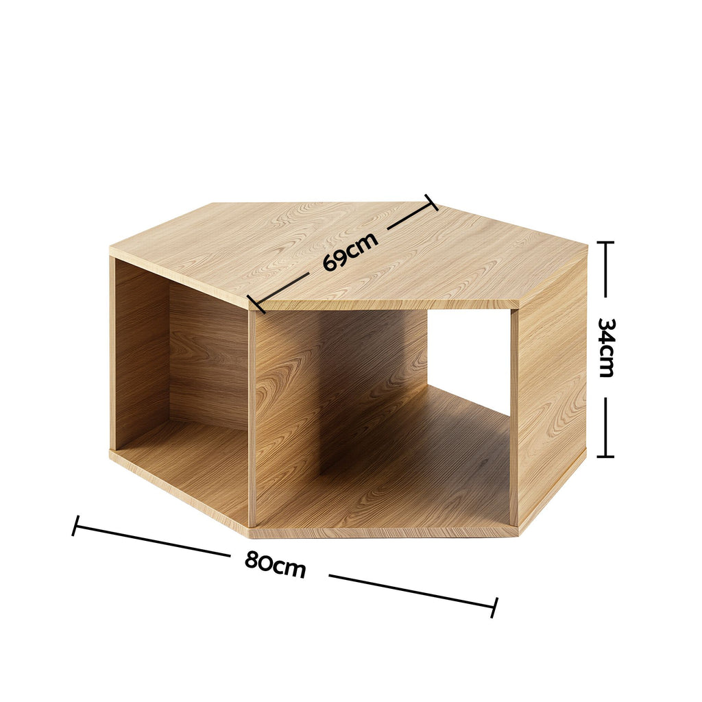 Artiss Set of 2 Coffee Table Hexagonal Center Table with Open Storage 2-Way Display Side Table Wood