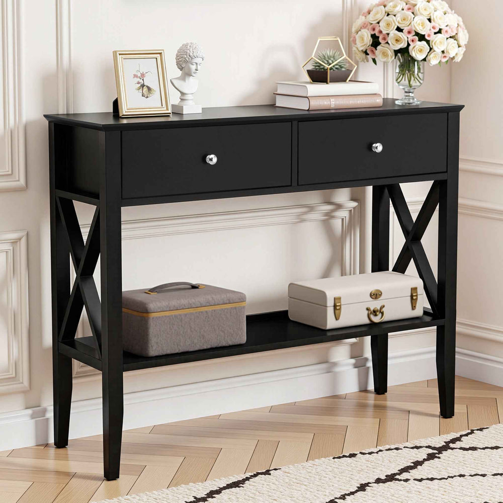 Artiss Console Table 2 Drawers 100CM Black