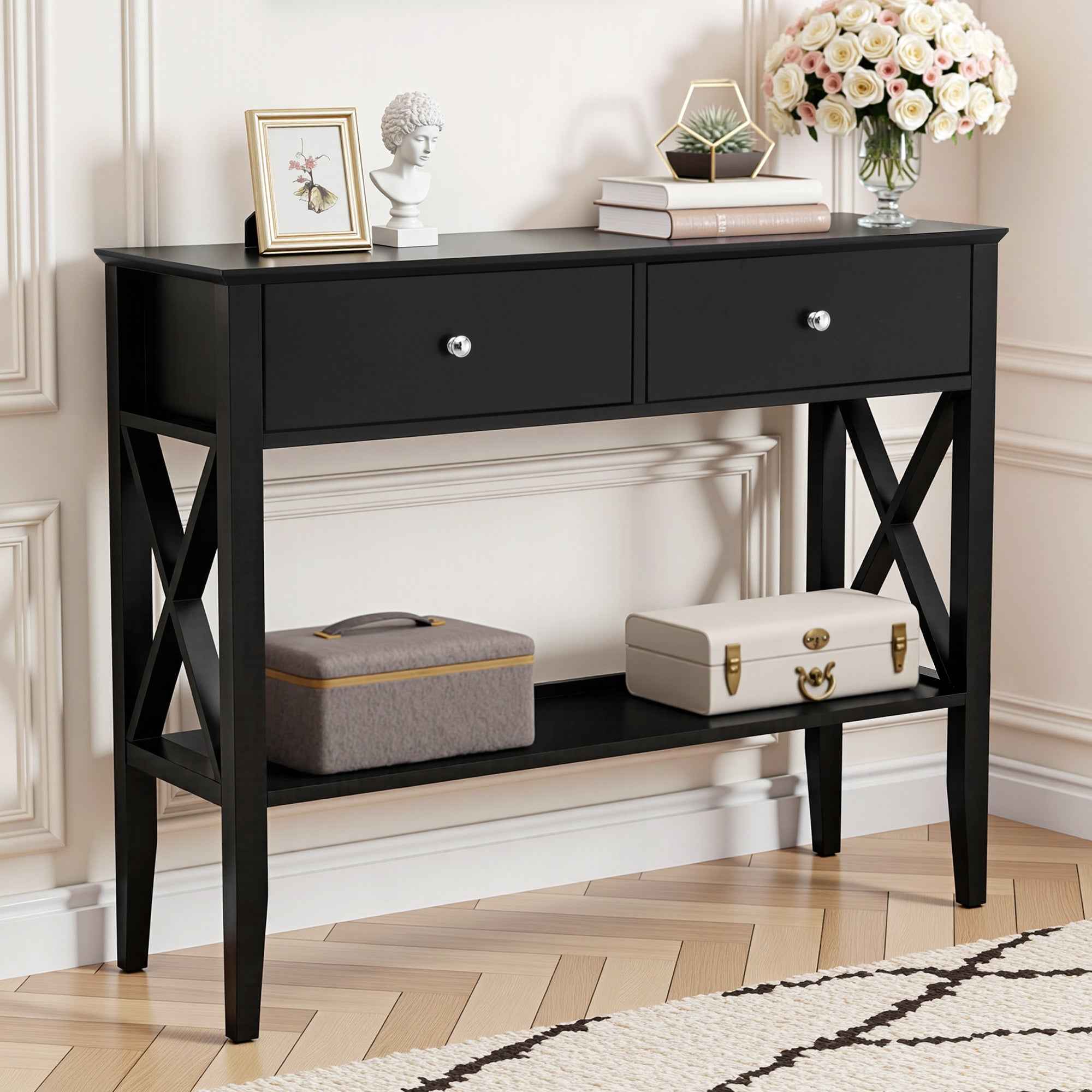 Artiss Console Table 2 Drawers 100CM Black