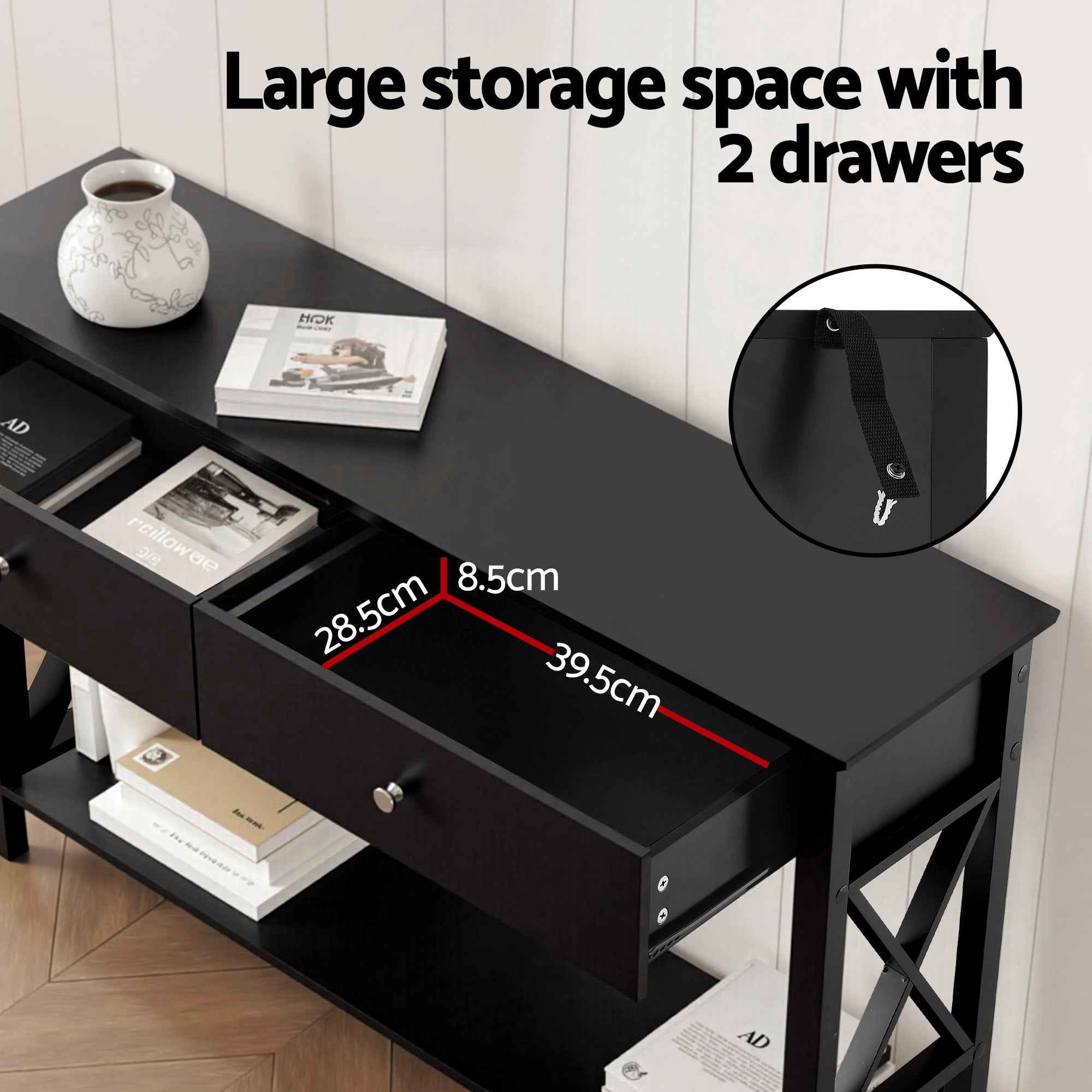 Artiss Console Table 2 Drawers 100CM Black