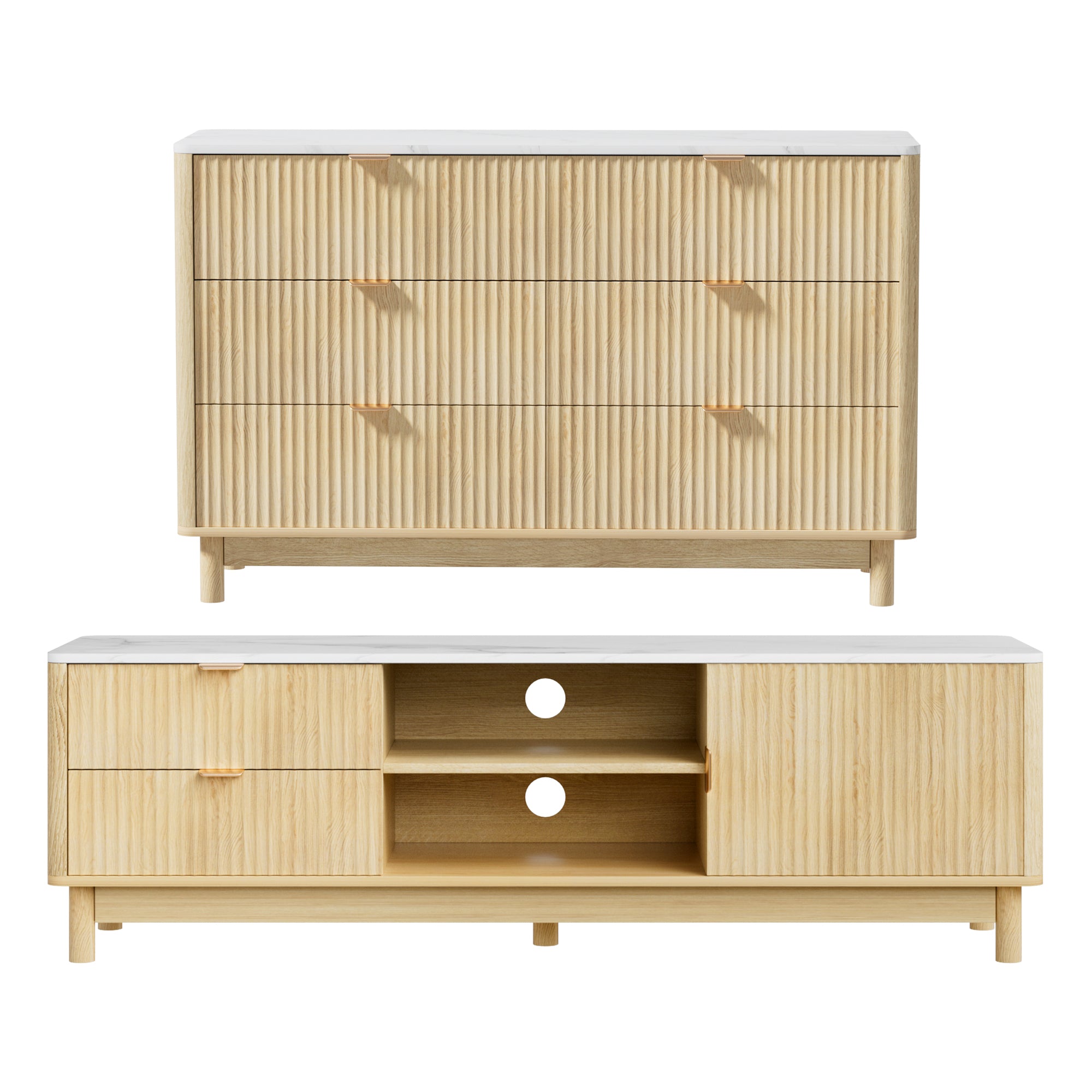Artiss TV Unit & Chest of Drawers Set Solid Wood Legs Pine