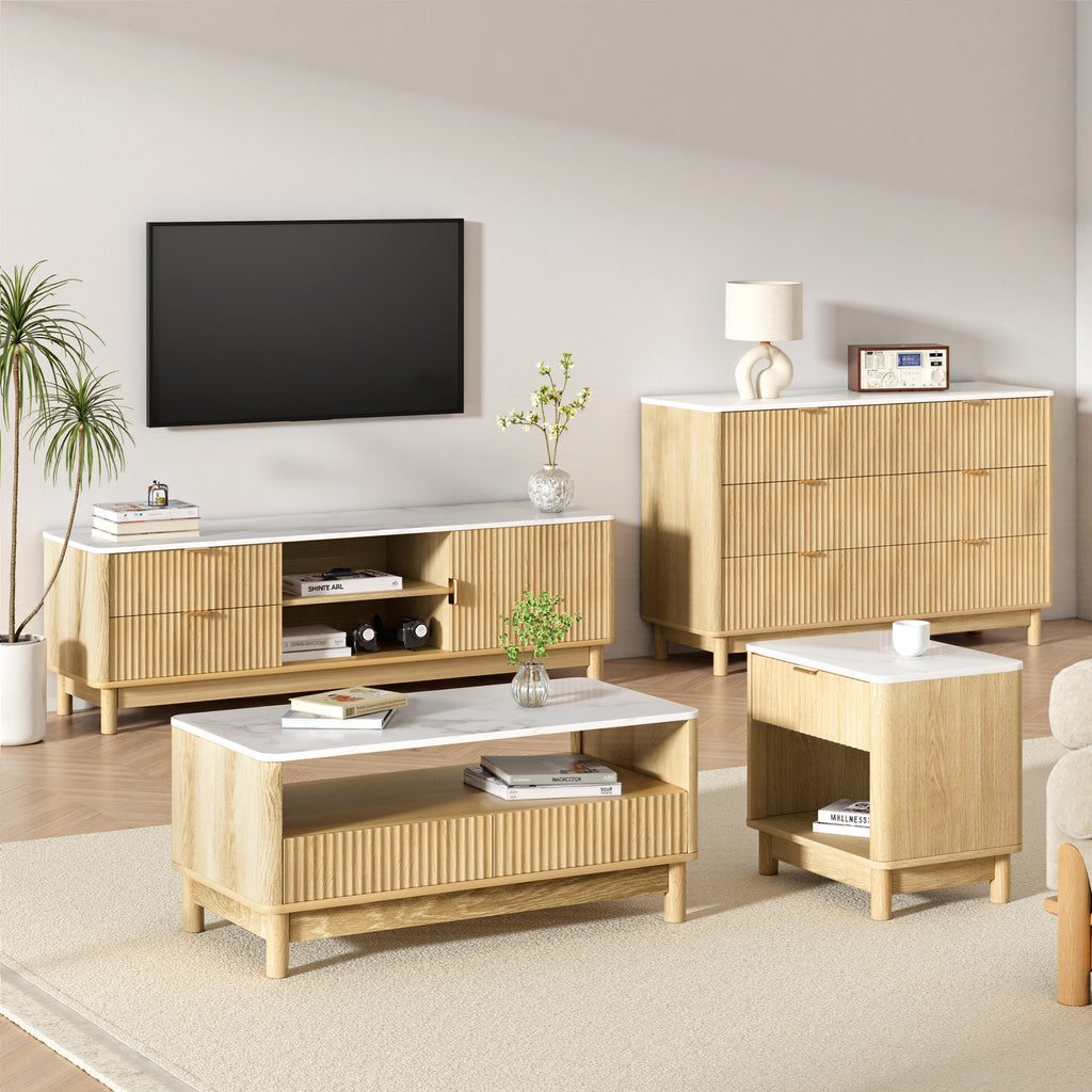 Artiss TV Unit & Chest of Drawers Set Solid Wood Legs Pine
